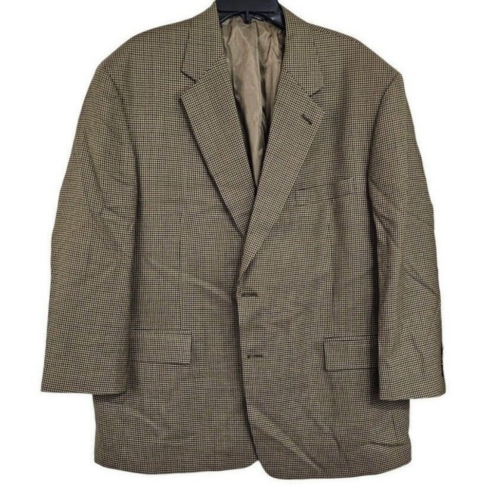 Evan-Picone Wool Blazer 46R Houndstooth Brown Two-Button Jacket Suit Coat
